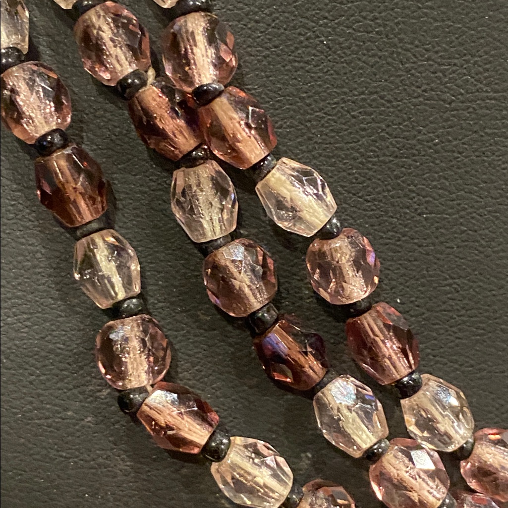 Western Germany Multi-Strand Glass Beaded Necklace - Purple And Clear Glass